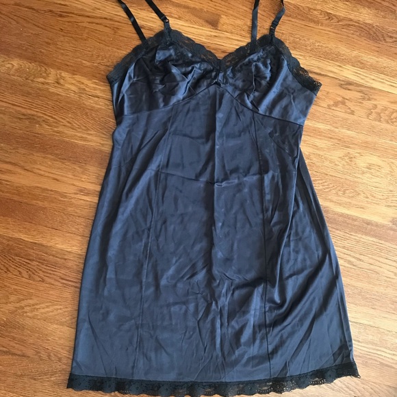 SOLD vintage black slip dress mini 42 bust M - Picture 2 of 7